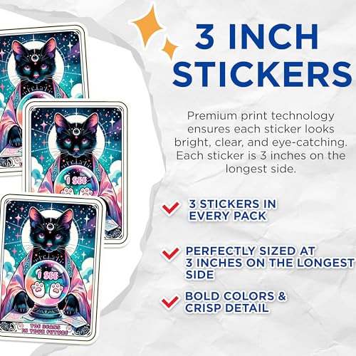 (3 Pack) Fortune Cat Decals - Toe Beans Future - Mystic Kitty Laptop Decal - 3 Inches On Longest Side - Easy Peel & Apply - Made in USA - 3MCS1410