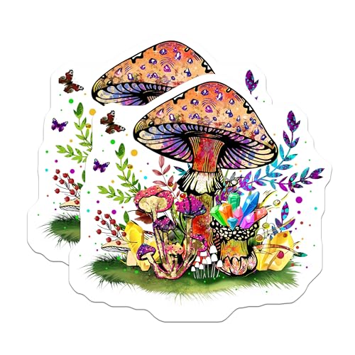 (2 Pack) Colorful Mushroom Stickers - Psychedelic Nature Stickers - Trippy Art Stickers - 5" On Longest Side - Sticks to Smooth Flat Surfaces - Made in USA - BMCS4728