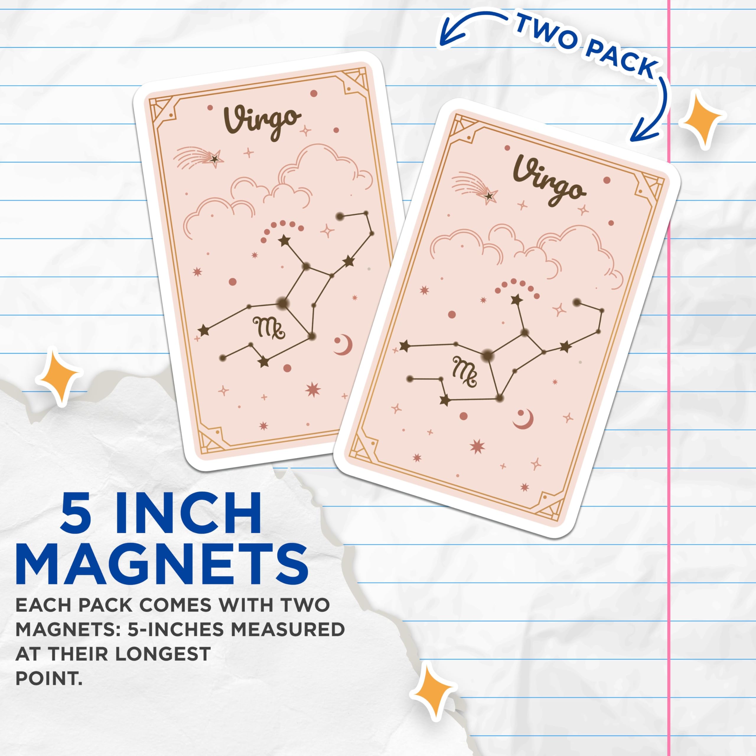 (2 Pack) Zodiac Star Sign Magnet - 5" On Longest Side - Sticks to Smooth Flat Surfaces - Made in USA - MAG9443