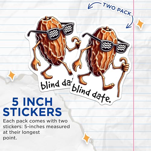 (2 Pack) Funny Date Stickers - Blind Date - Hilarious Food Pun - 5" On Longest Side - Sticks to Smooth Flat Surfaces - Made in USA - BMCS7582