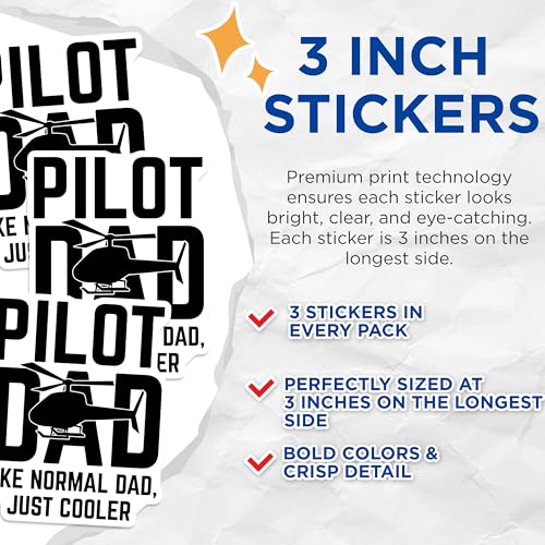 (3 Pack) Pilot Dad Decals - Helicopter Parent - Cool Dad Decal - 3 Inches On Longest Side - Easy Peel & Apply - Made in USA - 3MCS4024