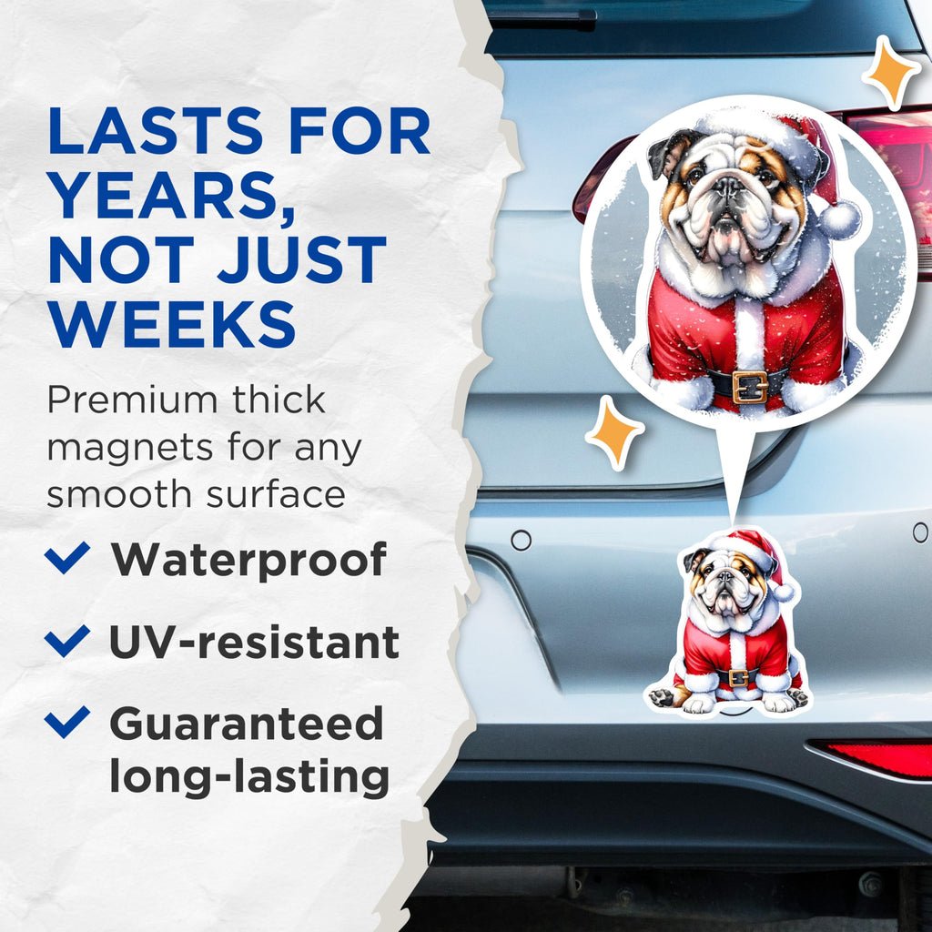 (2 Pack) Bulldog Christmas Magnets - Santa Dog Holiday - Cute Pet Lover Fridge Art - 5 Inches On Longest Side - Thick Durable Magnet - Made in USA - MAG26153