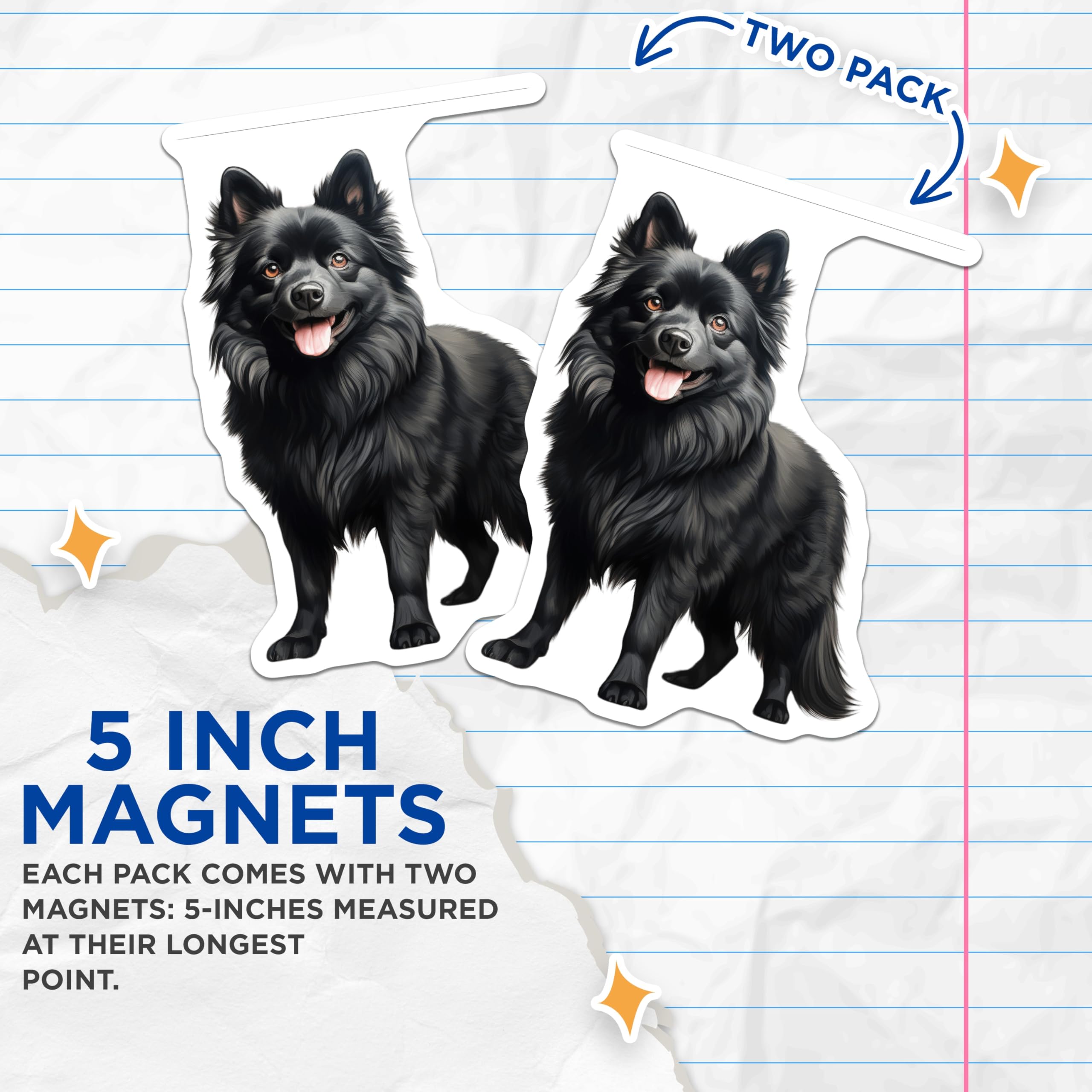 (2 Pack) Black Fluffy Dog Magnets - Pet Lover Refrigerator Decor - Schipperke Pomeranian Spitz Dog Magnets - 5 Inches On Longest Side - Thick Durable Magnet - Made in USA - MAG27083