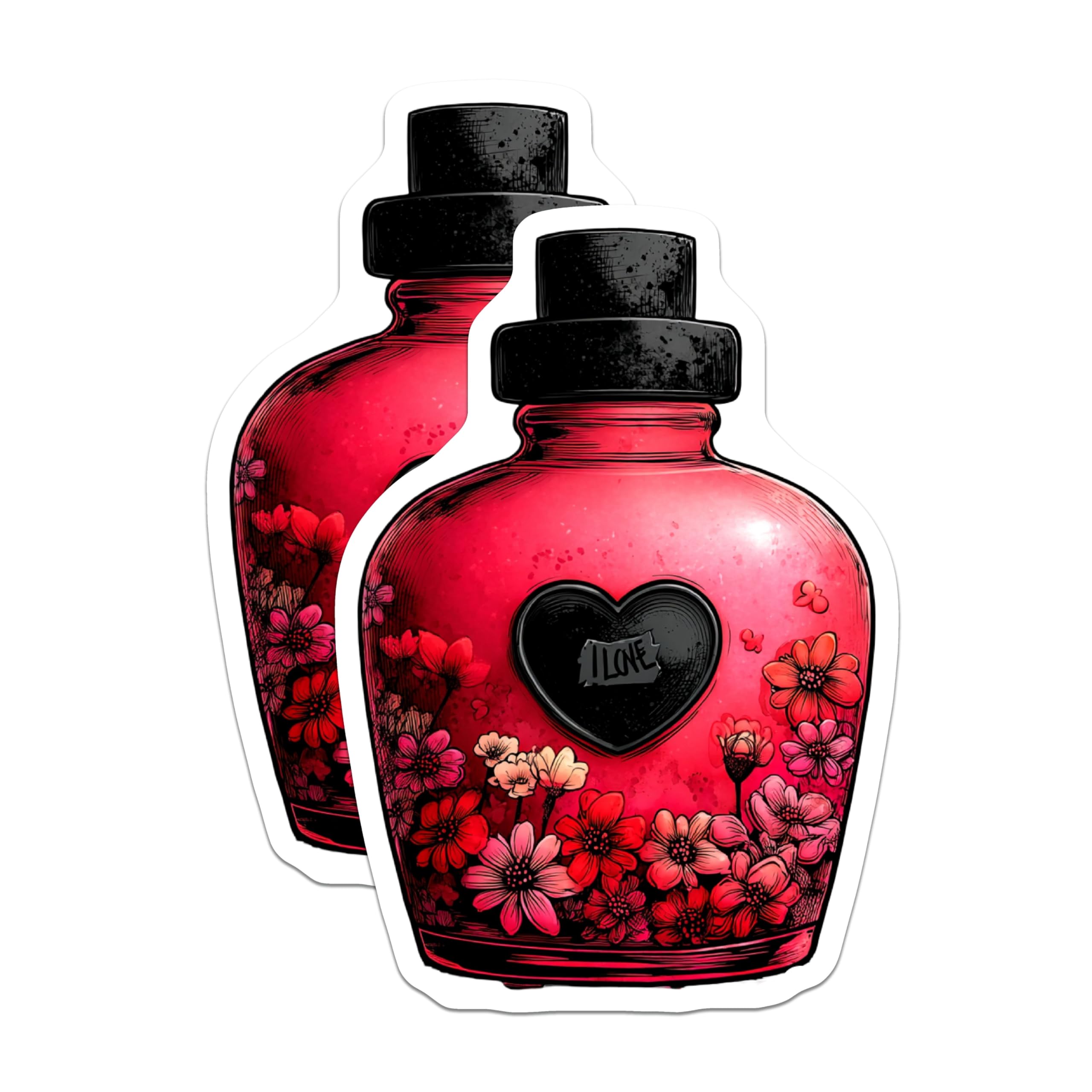 (2 Pack) Heart Love Potion Magnets - Romantic Floral Bottle - Sweetheart Couple Decor - Anniversary Valentine - 5 Inches On Longest Side - Thick Durable Magnet - Made in USA - MAG21386