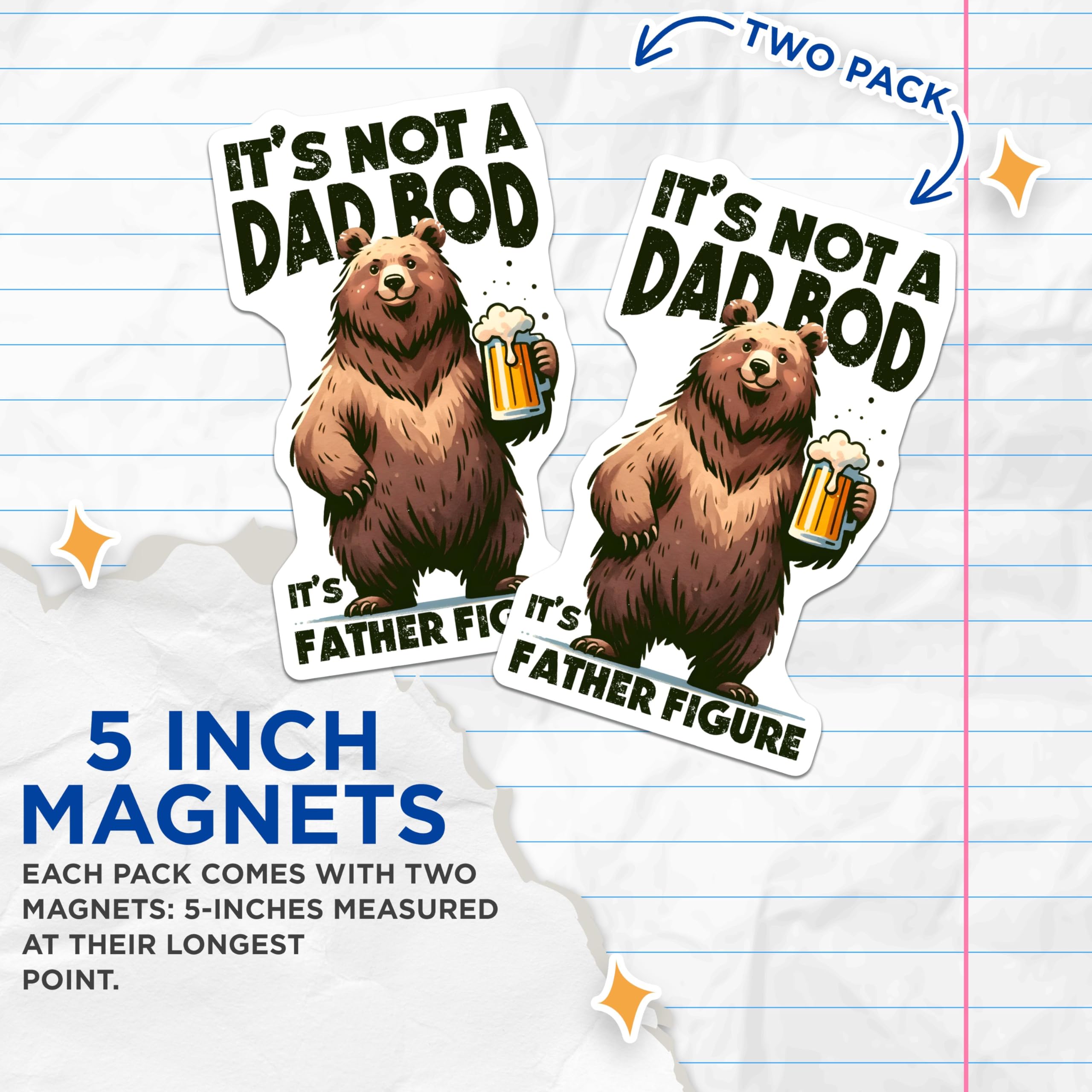 (2 Pack) Dad BOD Magnets - Father Figure Humor - Funny Bear with Beer - Man Cave Decor - Father's Day - Dad Joke - 5" On Longest Side - for Cars, Fridges, Toolboxes - Made in USA - MAG7480