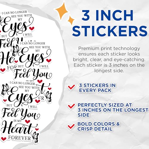 (3 Pack) Memorial Decals - Loss Remembrance - Forever in My Heart Sticker - 3 Inches On Longest Side - Easy Peel & Apply - Made in USA - 3MCS1764