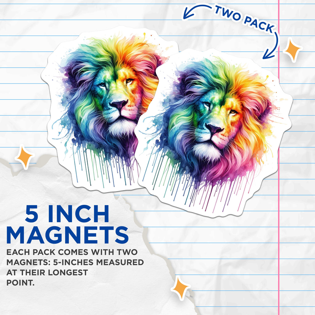 (2 Pack) Rainbow Lion Magnets - Watercolor Animal Decor - Majestic Beast Symbolism - Spiritual Courage Display - Inspirational Home Accent - 5" - Durable Magnet - Made in USA - MAG38916