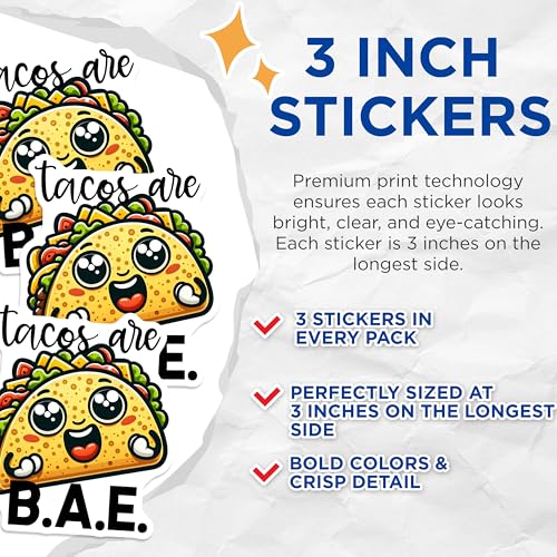 (3 Pack) Taco BAE Decals - Funny Foodie - Laptop Decal - 3 Inches On Longest Side - Easy Peel & Apply - Made in USA - 3MCS7558