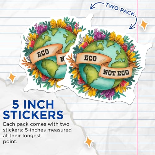 (2 Pack) Eco Not Ego Stickers - Environmental Awareness - Earth Friendly Decals - 5" On Longest Side - Sticks to Smooth Flat Surfaces - Made in USA - BMCS7693