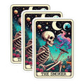 (3 Pack) Smoker Skeleton Decals - Tarot Card Inspired - Cosmic Smoke Laptop Decal - 3 Inches On Longest Side - Easy Peel & Apply - Made in USA - 3MCS4267