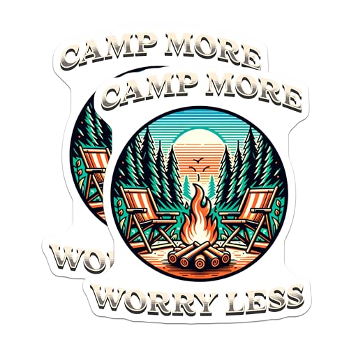 (2 Pack) Camp More Worry Less Magnets - Camping Decor - Outdoor Adventure - Nature Enthusiasts - 5" On Longest Side - for Cars, Fridges, Toolboxes - Made in USA - MAG6916