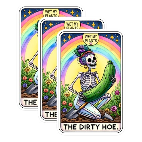 (3 Pack) Dirty Hoe Tarot Decals - Funny Skeleton - Plant Lover Gifts - Laptop Decal - 3 Inches On Longest Side - Easy Peel & Apply - Made in USA - 3MCS1334