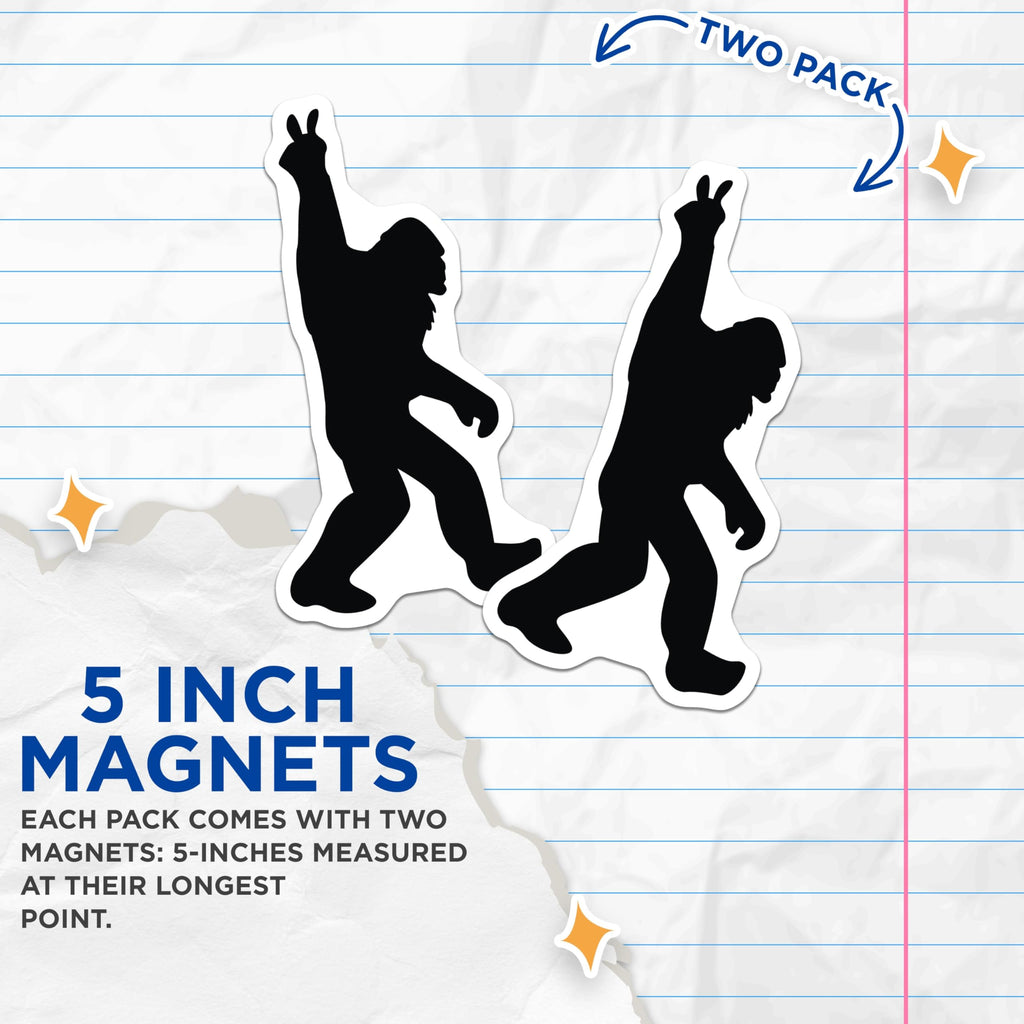 (2 Pack) Bigfoot Magnets - Sasquatch Cryptid Decor - Wilderness Creature Art - Refrigerator Locker Display - 5 Inches On Longest Side - Thick Durable Magnet - Made in USA - MAG23218