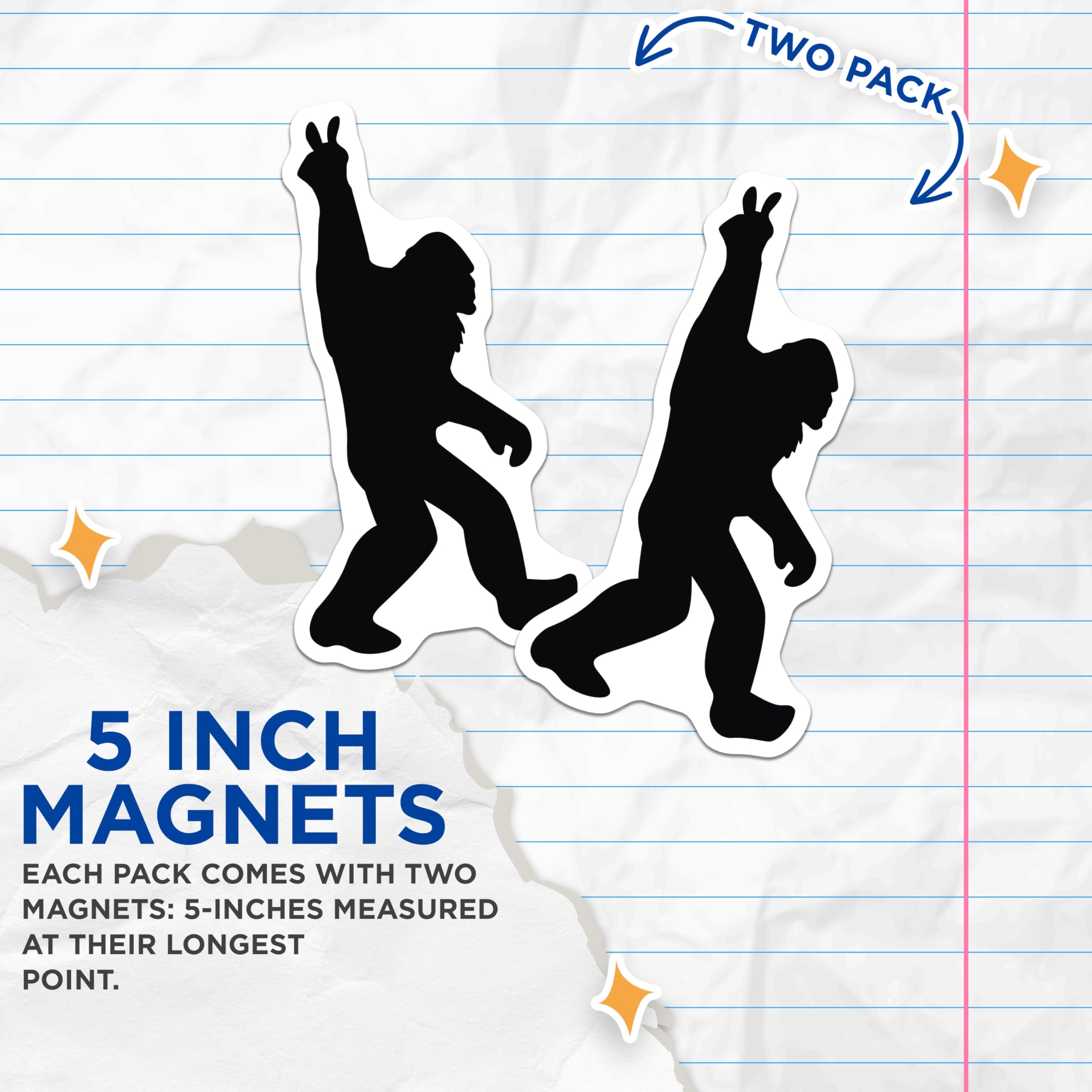 (2 Pack) Bigfoot Magnets - Sasquatch Cryptid Decor - Wilderness Creature Art - Refrigerator Locker Display - 5 Inches On Longest Side - Thick Durable Magnet - Made in USA - MAG23218