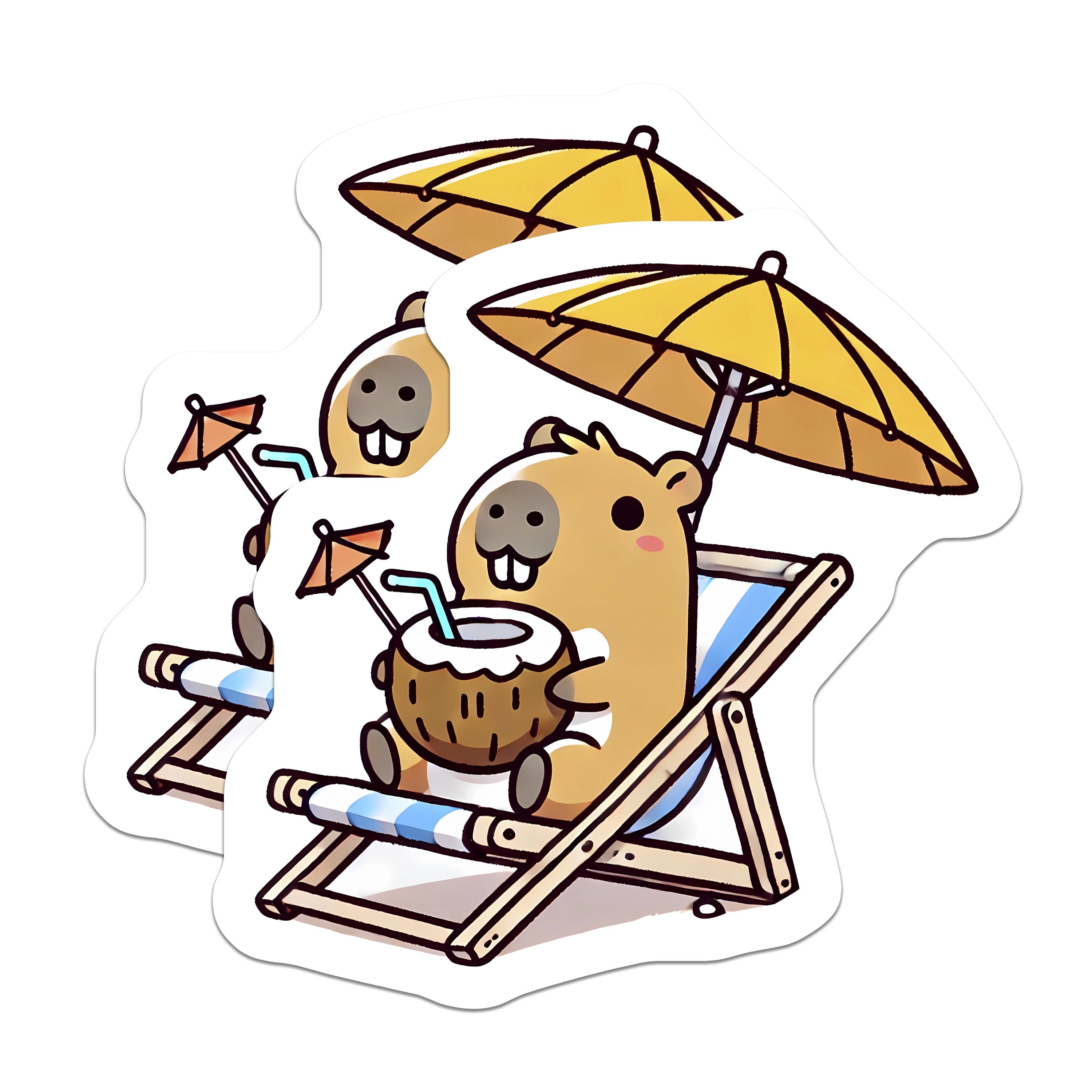 (2 Pack) Cute Capybara Magnets - Relaxing Beach Vibe - Summer Vacation Animal Refrigerator Decor - 5 Inches On Longest Side - Thick Durable Magnet - Made in USA - MAG39966