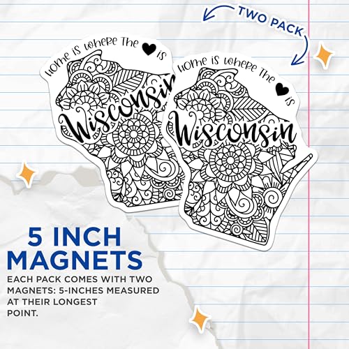 (2 Pack) Wisconsin State Outline Magnets Magnets - Home is Where The Heart is - Mandala Design - 5" On Longest Side - Made in USA - Sticks to Refrigerators & Metal Surfaces - MAG9100