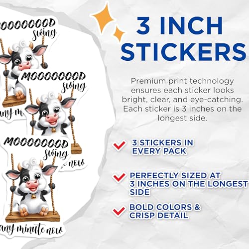 (3 Pack) Cow Decals - Cute Animal Decal - Funny Quote Laptop Decals - 3 Inches On Longest Side - Easy Peel & Apply - Made in USA - 3MCS8565
