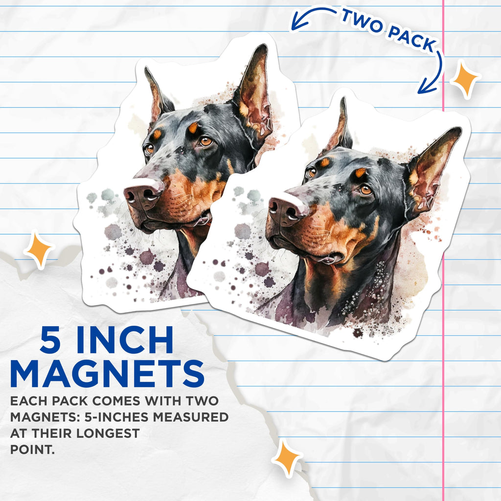 (2 Pack) Doberman Magnets - Dog Breed Decor - Refrigerator Magnets - 5" On Longest Side - Premium Magnet - for Cars, Refrigerators, Toolboxes, Lockers - Made in USA - MAG15754