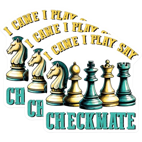 (3 Pack) Chess Decals - Chess Pieces - Checkmate Decal - 3 Inches On Longest Side - Easy Peel & Apply - Made in USA - 3MCS1968