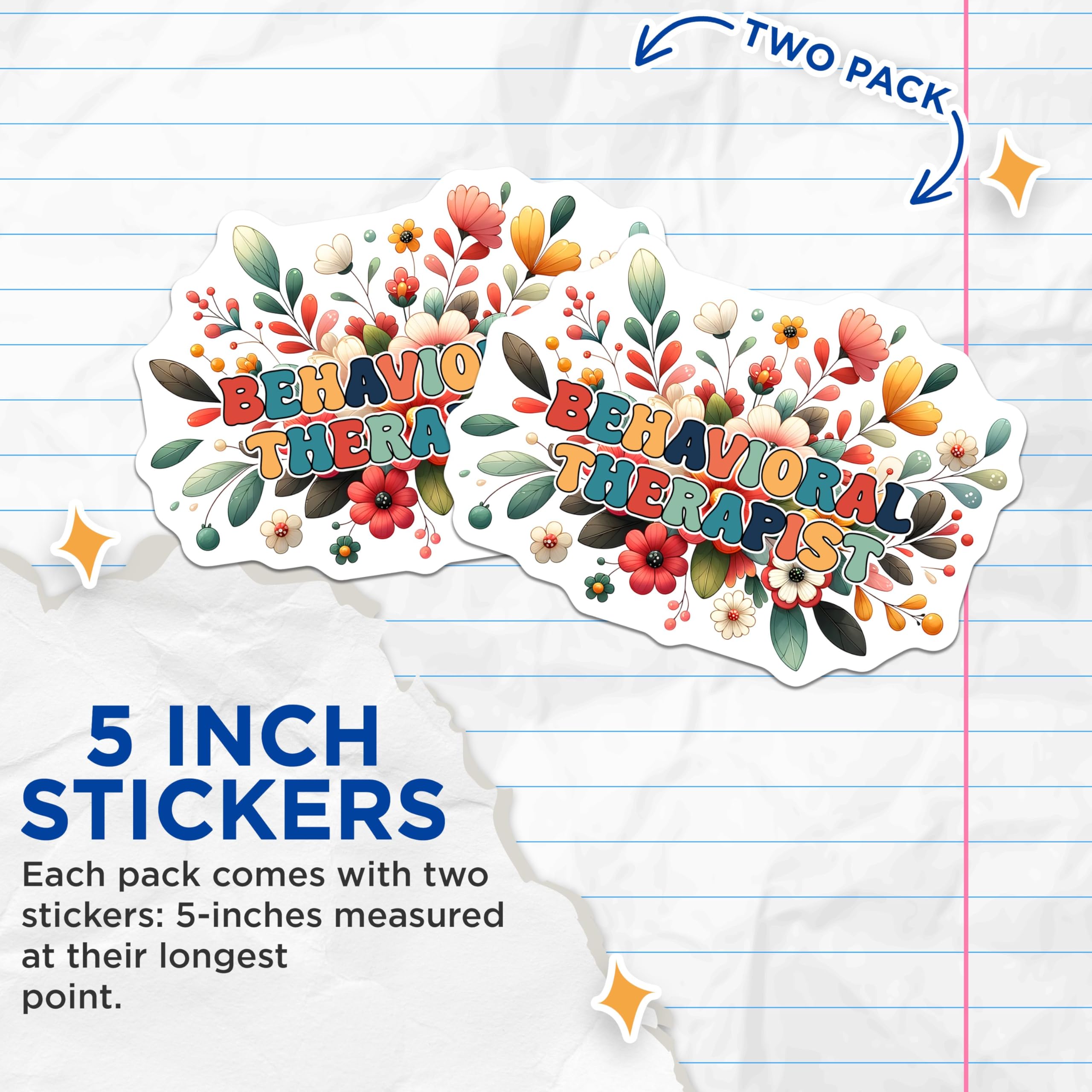 (2 Pack) Behavioral Therapist Stickers - Mental Health Professional Stickers - Colorful Floral Therapy Stickers - 5" On Longest Side - Sticks to Any Smooth Flat Surface - Made in USA - BMCS3171