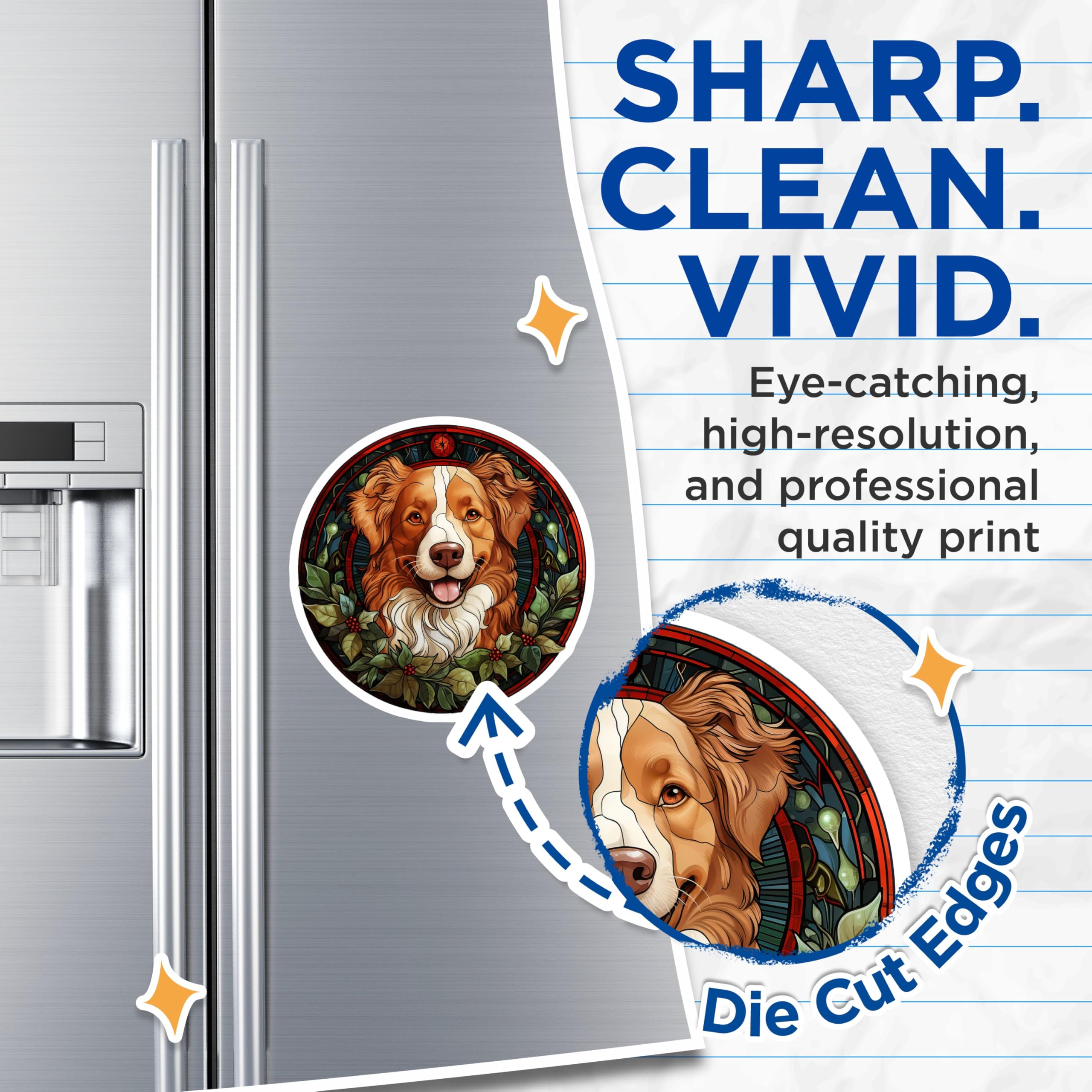 (2 Pack) Australian Shepherd Magnets - Stained Glass Dog Art - Christmas Pet Decor - 5 Inches On Longest Side - Thick Durable Magnet - Made in USA - MAG23390