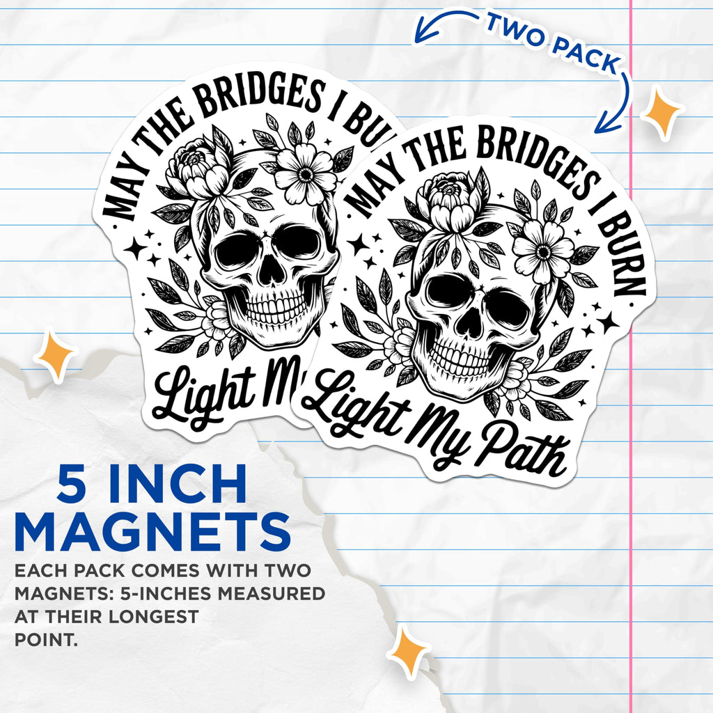 (2 Pack) Skull Flower Magnets - Gothic Home Decor - Inspirational Quote Magnets - 5" On Longest Side - Premium Magnet - for Cars, Refrigerators, Toolboxes, Lockers - Made in USA - MAG16676