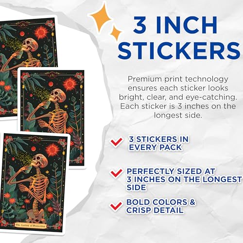 (3 Pack) Lotion of Protection Decals - Skeleton Decal - Tarot Card Stickers - 3 Inches On Longest Side - Easy Peel & Apply - Made in USA - 3MCS0009