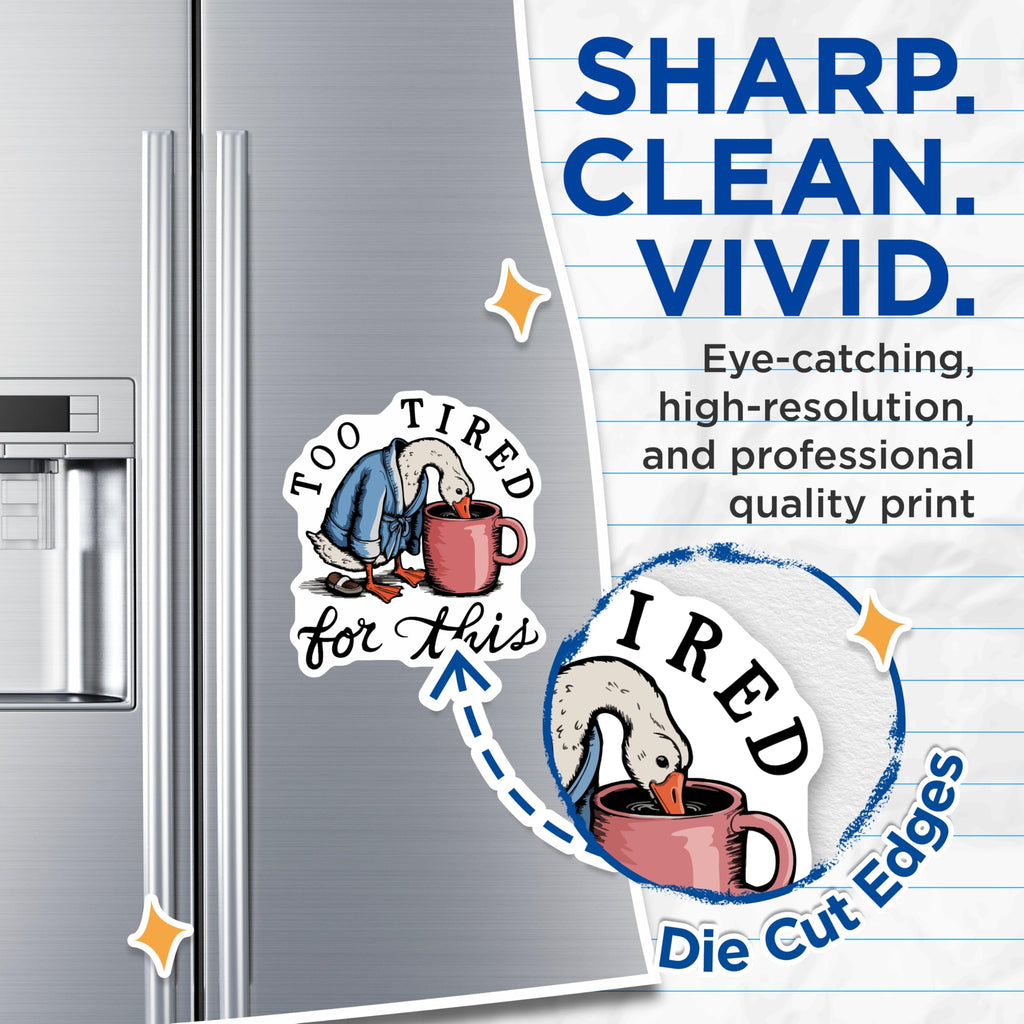 (2 Pack) Too Tired Goose Magnets - Funny Coffee Lover Decor - Sleepy Animal Refrigerator Art - 5 Inches On Longest Side - Thick Durable Magnet - Made in USA - MAG22476