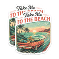 (2 Pack) Take Me to The Beach Magnets - Retro Surf Convertible - Coastal Ocean Sunset Road Trip Aesthetic - 5 Inches On Longest Side - Thick Durable Magnet - Made in USA - MAG38762