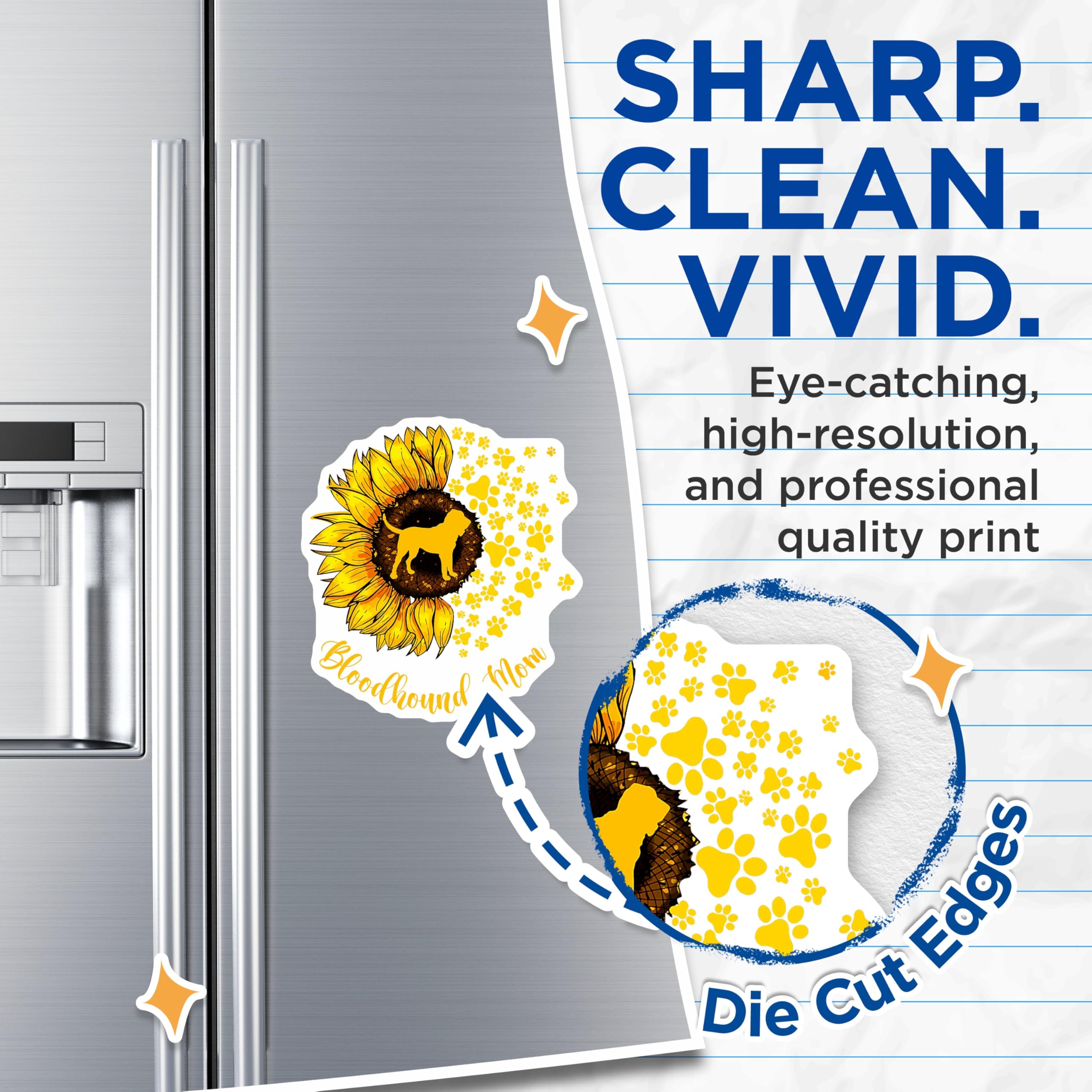 (2 Pack) Bloodhound Mom Magnets - Sunflower Dog Decor - Paw Print Animal Lover - 5 Inches On Longest Side - Thick Durable Magnet - Made in USA - MAG23525
