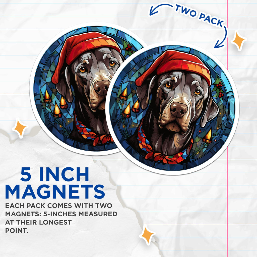 (2 Pack) Christmas Labrador Magnets - Stained Glass Dog Art - Holiday Decor Accents for Pet Owners - 5 Inches On Longest Side - Thick Durable Magnet - Made in USA - MAG30452
