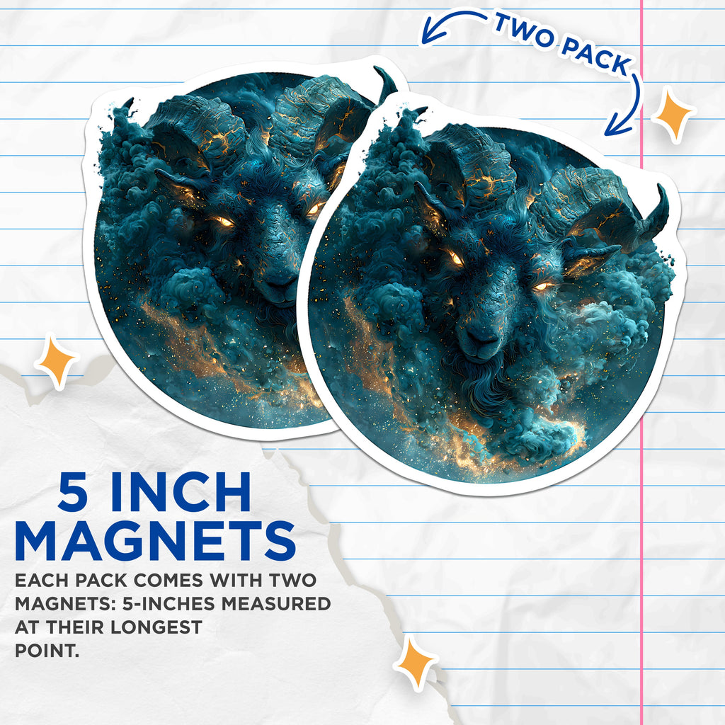 (2 Pack) Celestial Ram Magnets - Mystic Animal Art - Dark Academia Decor - Zodiac Sign Fridge Accessory - Astrology Home Item - 5 Inches On Longest Side - Thick Durable Magnet - Made in USA - MAG38803