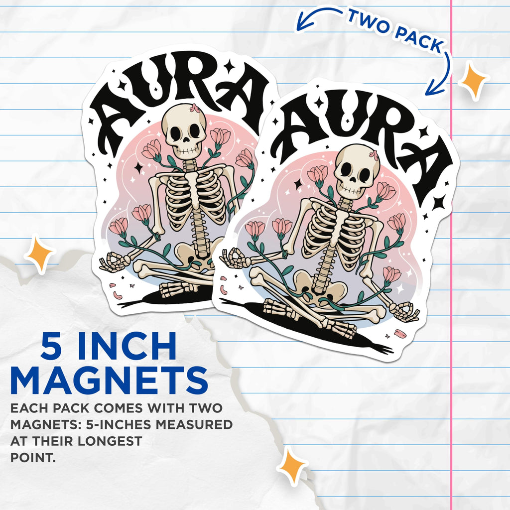 (2 Pack) Skeleton Meditation Magnets - Aura Spiritual Decor - Floral Gothic Unique Art - 5 Inches On Longest Side - Thick Durable Magnet - Made in USA - MAG21773