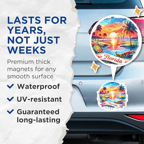 (2 Pack) Florida Sunset Magnets - Tropical Beach Scene - Vibrant Florida Landscape - 5" On Longest Side - for Cars, Fridges, Toolboxes - Made in USA - MAG6659