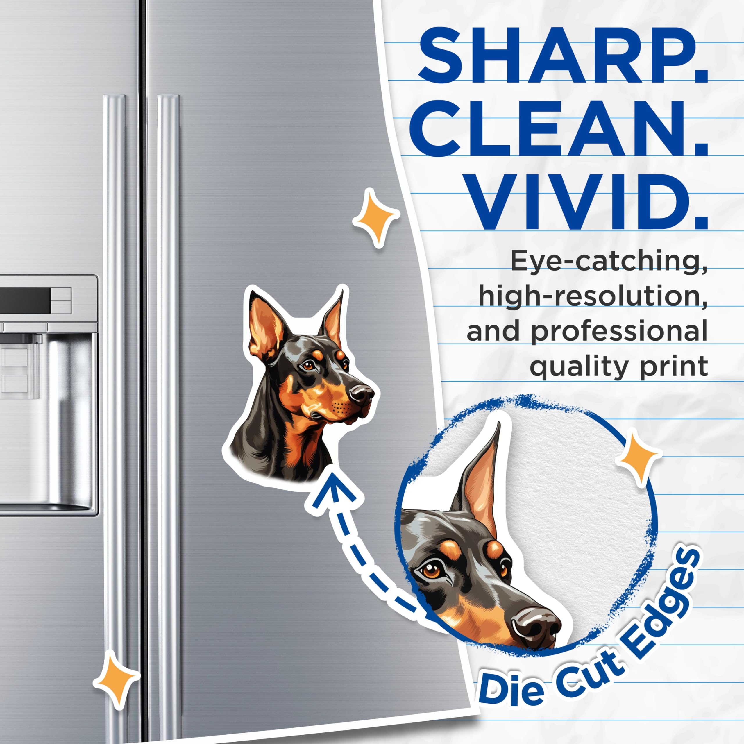(2 Pack) Doberman Pinscher Dog Art Magnets - Elegant Canine Portrait Decor - Refrigerator Vehicle Accessory Decal - 5 Inches On Longest Side - Thick Durable Magnet - Made in USA - MAG24247