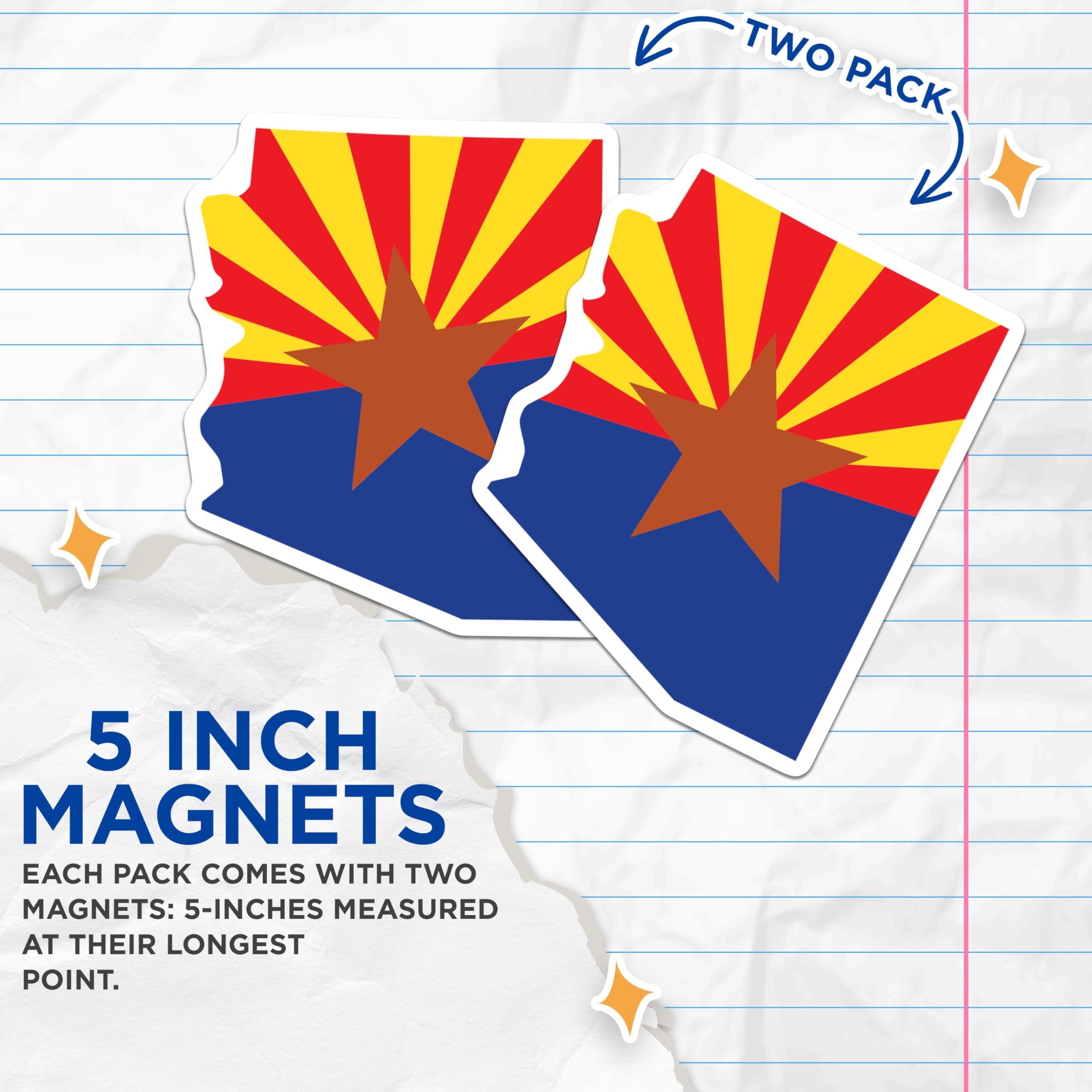 (2 Pack) Arizona Flag Magnets - Grand Canyon Shape Decor - Southwestern Fridge Attraction - US State Travel Souvenir - 5 Inches On Longest Side - Thick Durable Magnet - Made in USA - MAG20464