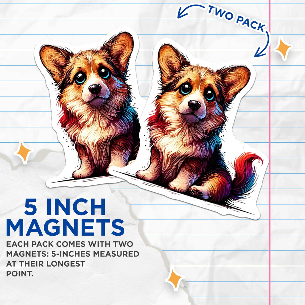 (2 Pack) Corgi Dog Magnets - Cute Puppy Art - Refrigerator Decor - 5" On Longest Side - Premium Magnet - for Cars, Refrigerators, Toolboxes, Lockers - Made in USA - MAG15758