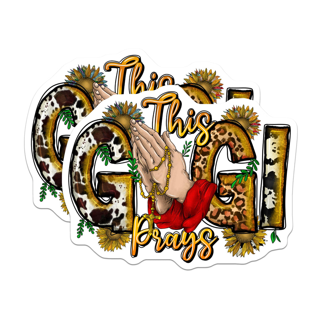 (2 Pack) Gigi Prays Magnets - Christian Grandmother Decor - Western Faith Kitchen Accessories - 5 Inches On Longest Side - Thick Durable Magnet - Made in USA - MAG28743
