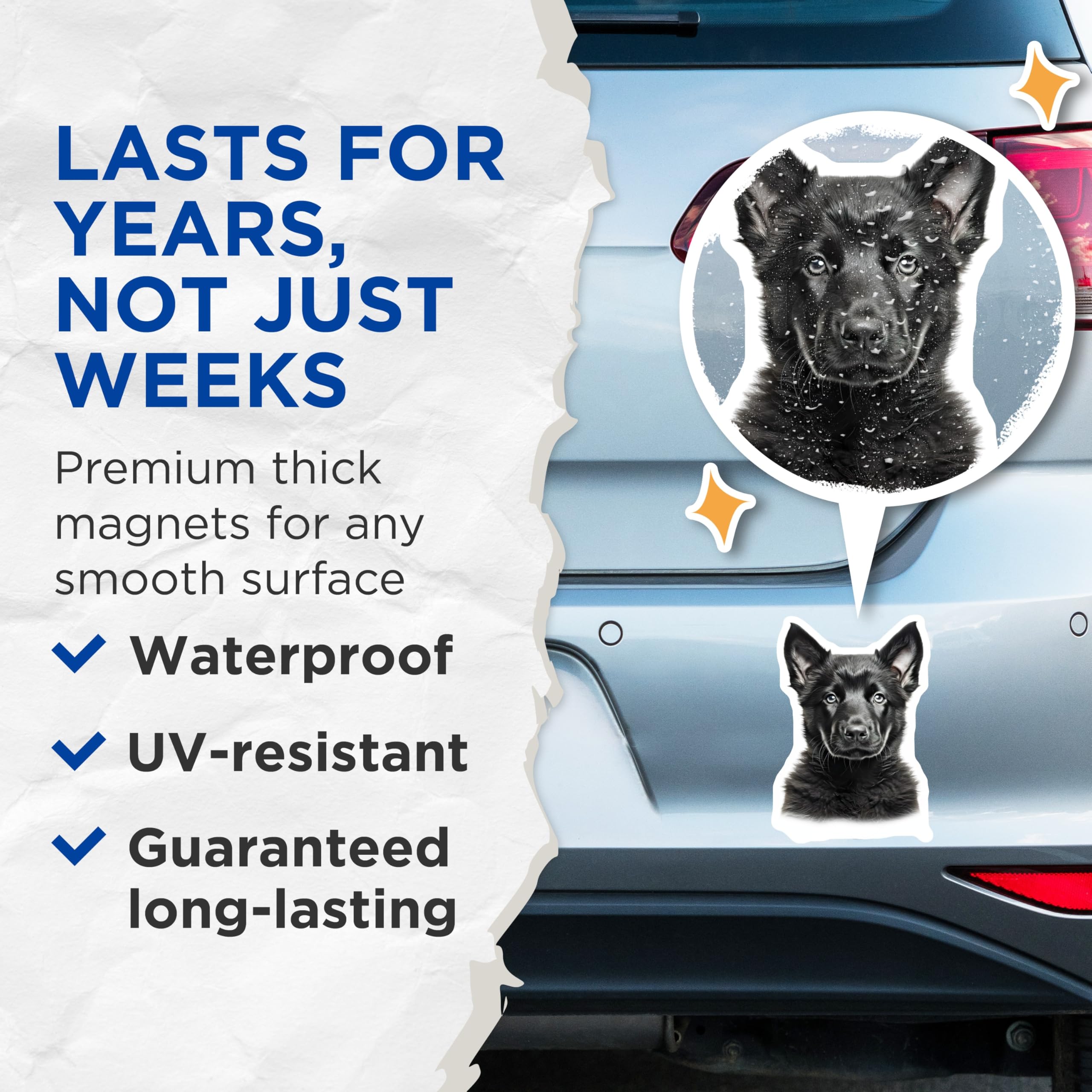 (2 Pack) Black German Shepherd Puppy Magnets - Cute Dog Lover Home Decor - Dog Mom Dad Locker Decor - 5 Inches On Longest Side - Thick Durable Magnet - Made in USA - MAG29036