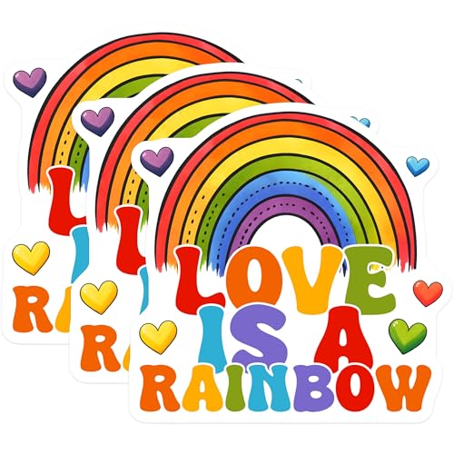 (3 Pack) Love is A Rainbow Decals - Pride Rainbow Stickers - Colorful Heart Decal - 3 Inches On Longest Side - Easy Peel & Apply - Made in USA - 3MCS7056