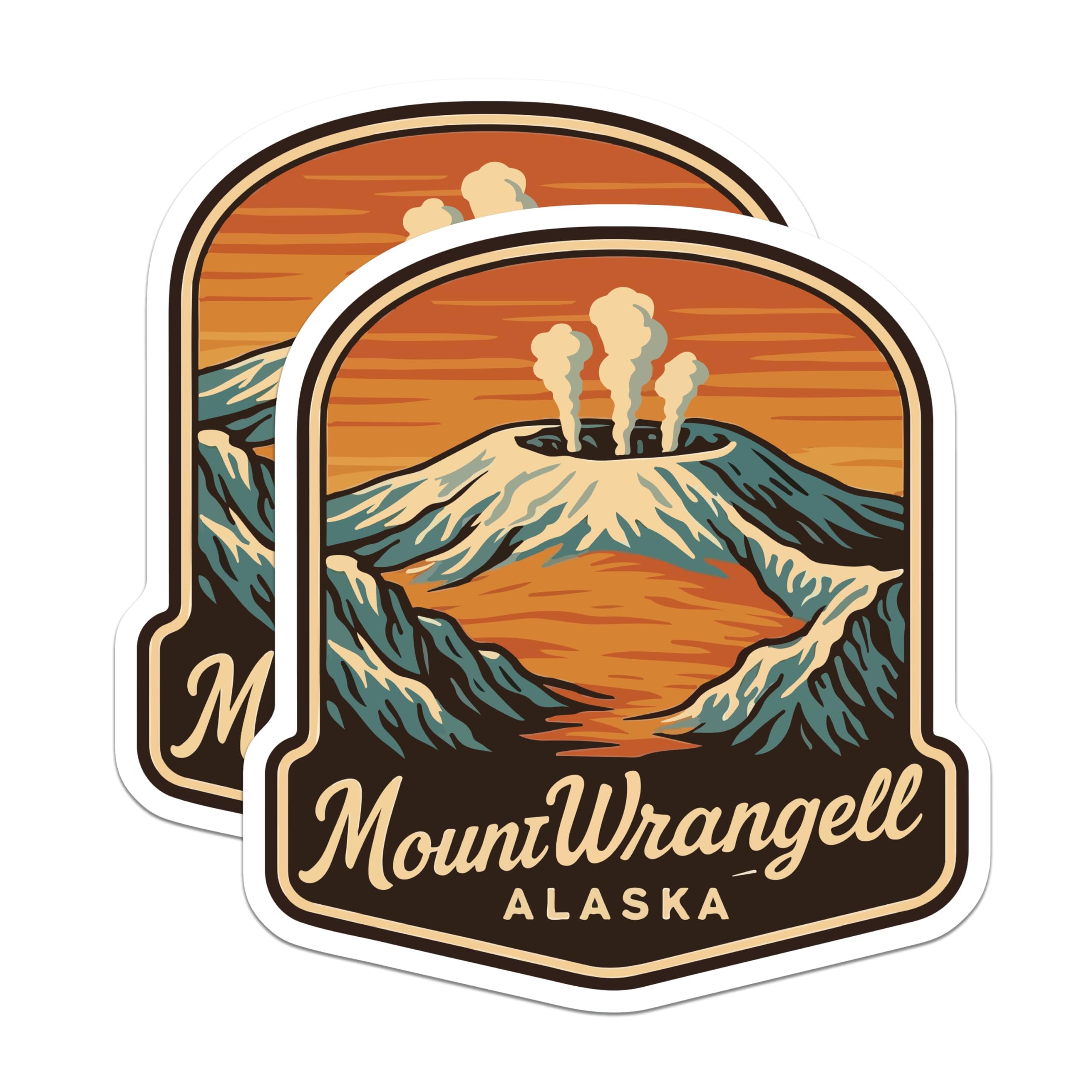 (2 Pack) Mount Wrangell Alaska Magnets - Smoking Volcano Mountain Travel Art - Retro Refrigerator Decor Souvenirs - 5 Inches On Longest Side - Thick Durable Magnet - Made in USA - MAG19786