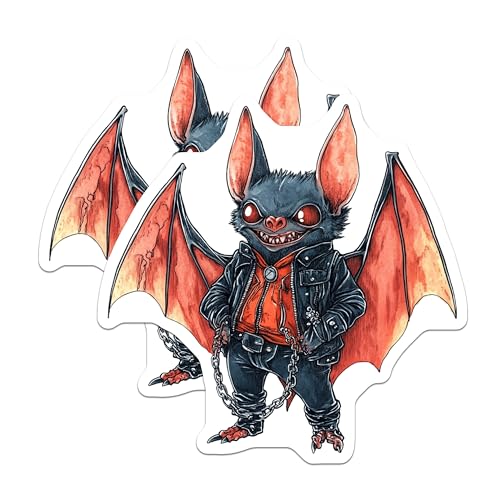 (2 Pack) Bat Goth Stickers - Cute Bat Art - Gothic Bat Character - 5" On Longest Side - Sticks to Smooth Flat Surfaces - Made in USA - BMCS9497