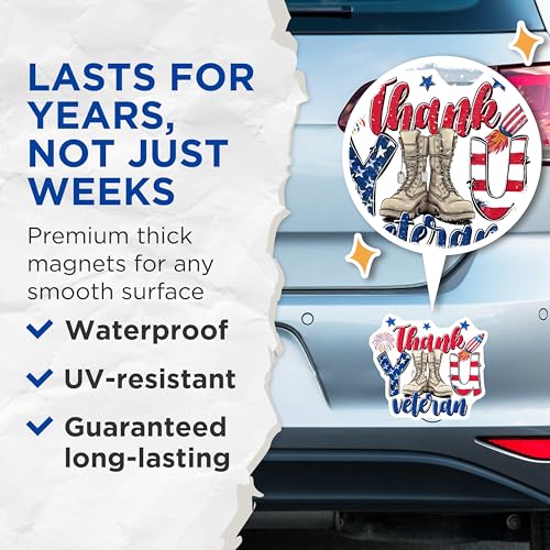 (2 Pack) Thank You Veteran Magnets Magnets - 5" On Longest Side - Made in USA - Sticks to Refrigerators & Metal Surfaces - MAG8357