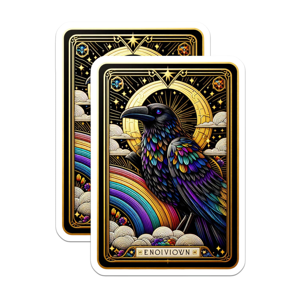 (2 Pack) Colorful Iridescent Raven Magnets - Mystical Rainbow Celestial Bird Art - Esoteric Tarot Aesthetic Nature Decor - 5 Inches On Longest Side - Thick Durable Magnet - Made in USA - MAG20692