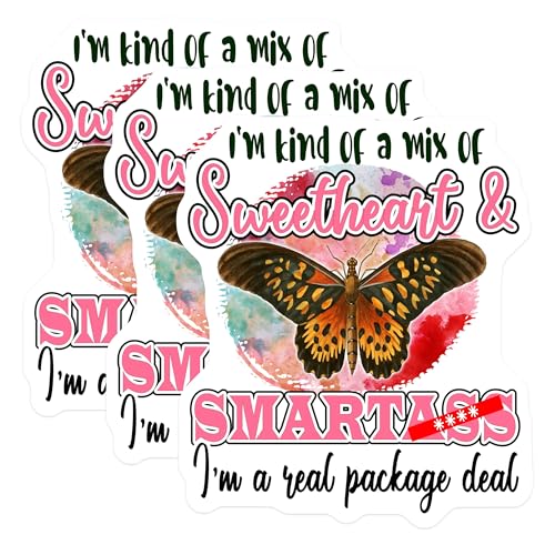 (3 Pack) Sweetheart Smart Decals - Sarcastic Sticker - Butterfly Laptop Decal - 3 Inches On Longest Side - Easy Peel & Apply - Made in USA - 3MCS4475