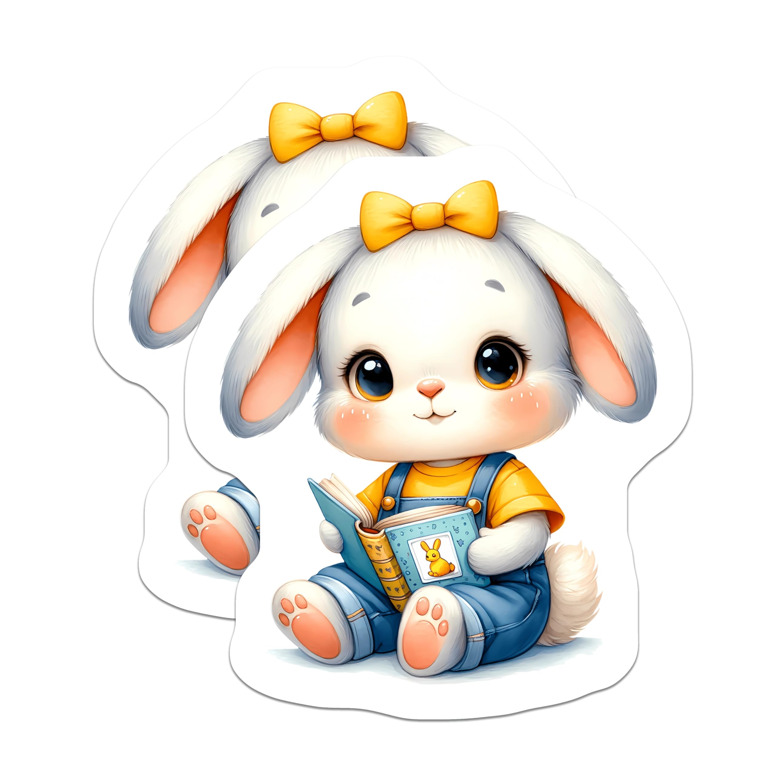 (2 Pack) Cute Bunny Reading Magnets - Adorable Rabbit Book Lover - Kids Nursery Decor - Whimsical Animal Magnet - 5 Inches On Longest Side - Thick Durable Magnet - Made in USA - MAG21240