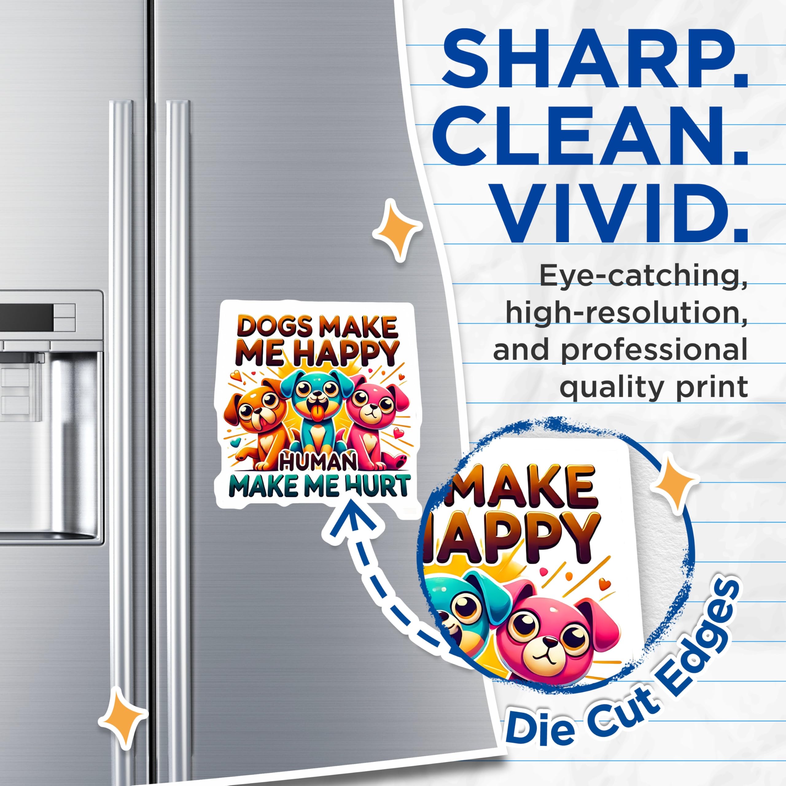 (2 Pack) Dogs Make Me Happy Magnets - Cute Puppy Decor - Dog Lover Refrigerator Magnets - 5" On Longest Side - Premium Magnet - for Cars, Refrigerators, Toolboxes, Lockers - Made in USA - MAG16408