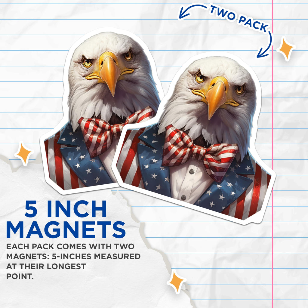 (2 Pack) American Eagle Magnets - Patriotic Suit Decor - Freedom Symbol Display - 5 Inches On Longest Side - Thick Durable Magnet - Made in USA - MAG23066