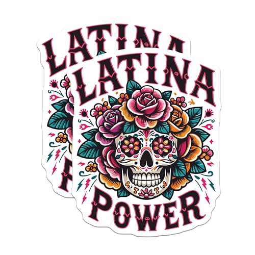 (2 Pack) Latina Power Skull Magnets - Floral Sugar Skull - Day of The Dead - Mexican Art - Hispanic Pride - 5" On Longest Side - for Cars, Fridges, Toolboxes - Made in USA - MAG5580
