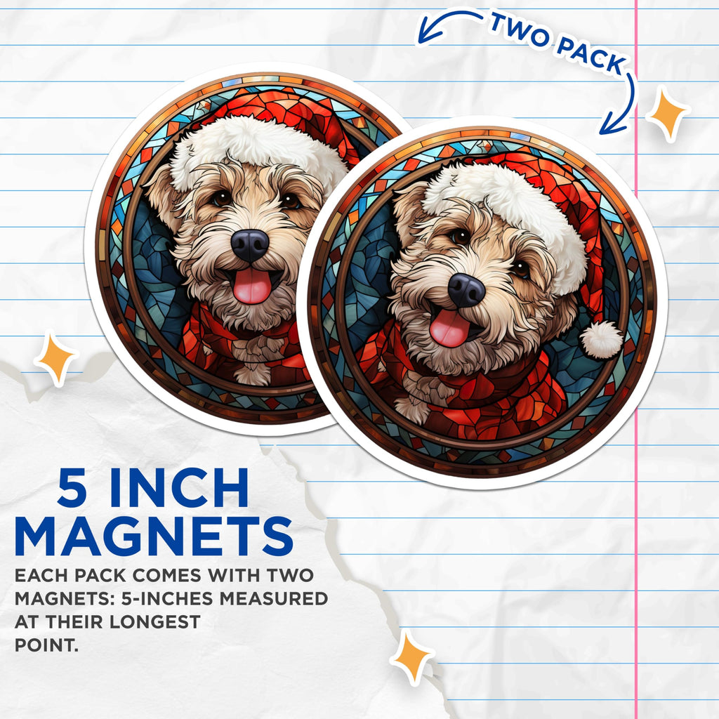 (2 Pack) Christmas Dog Stained Glass Magnets - Holiday Pet Decor - Festive Animal Accent - 5 Inches On Longest Side - Thick Durable Magnet - Made in USA - MAG27335